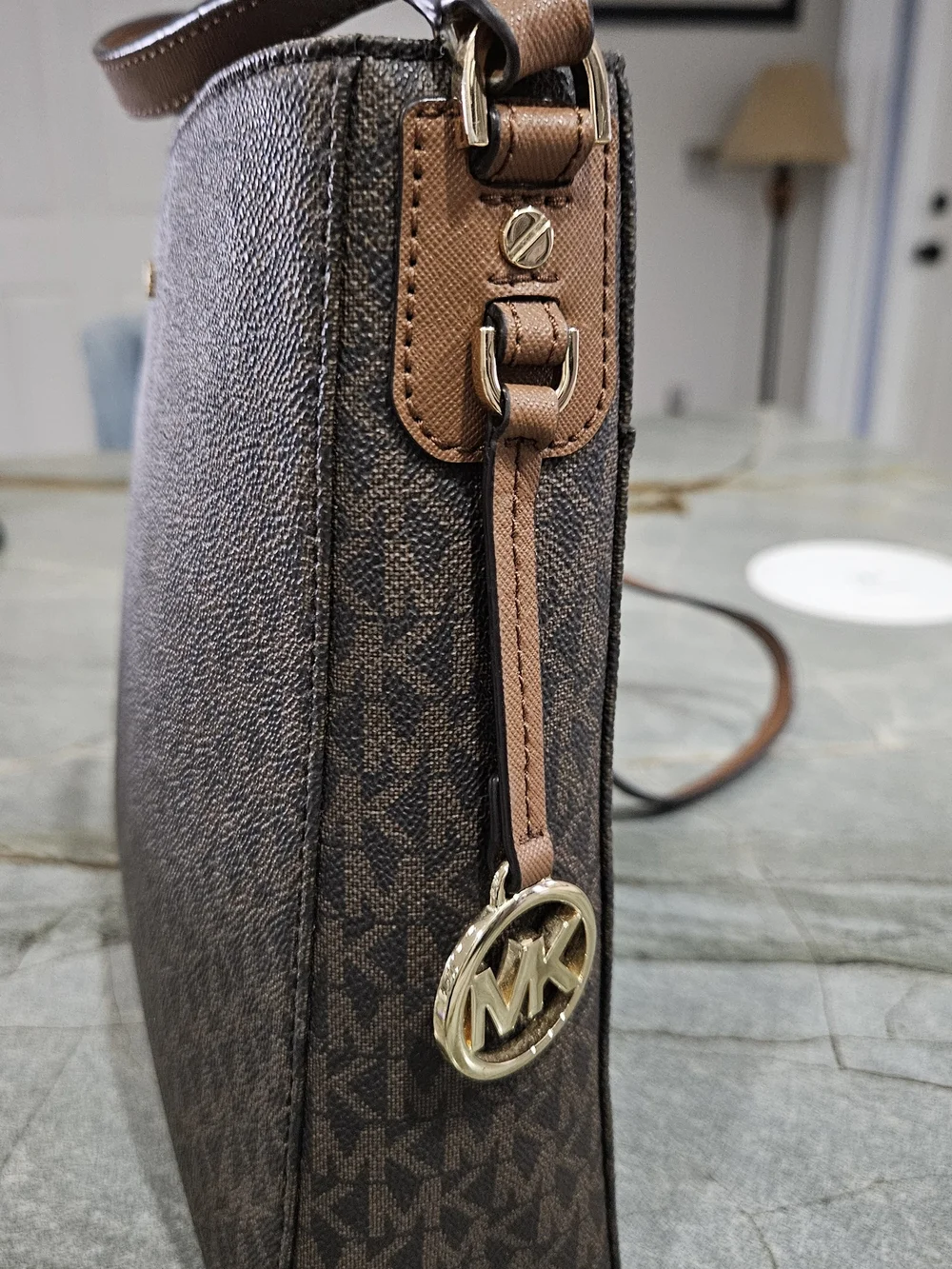Michael Kors Jet Set Large Brown MK Signature Shoulder Crossbody Bag